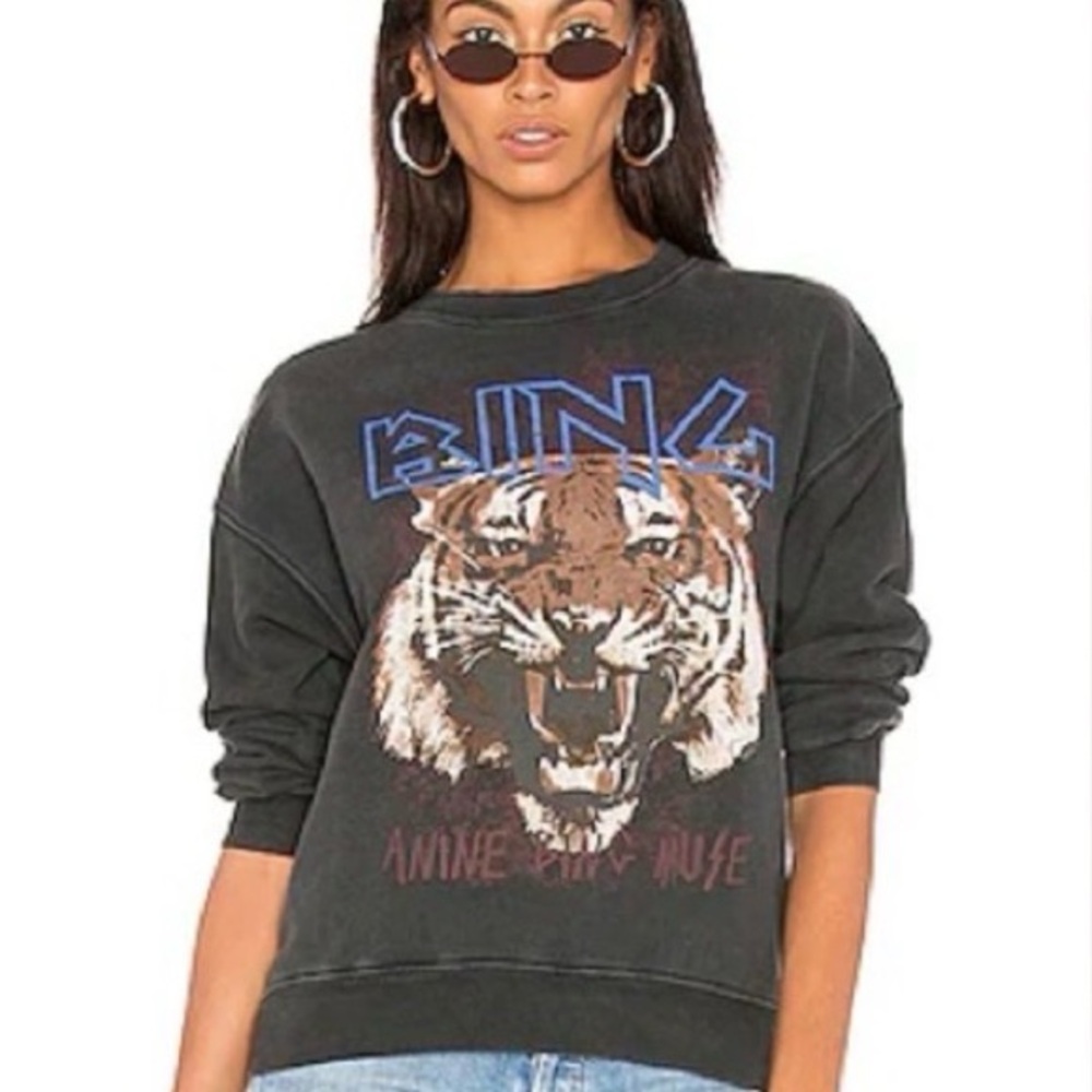 Anine Bing Charcoal Tiger Graphic Sweater